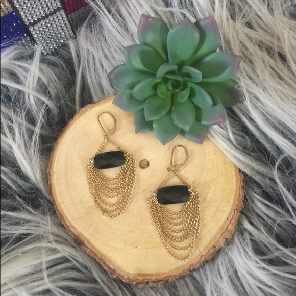 Gold Filled Onyx Statement Earrings - Picture 1 of 1